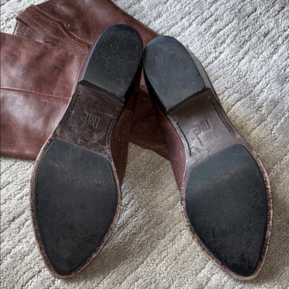 FRYE AND CO. Brown Leather Western Knee-High Heeled Boots - Picture 7 of 8